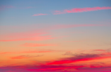 Beautiful sunset sky abstract background. Sky with red pink clouds. Nature background.