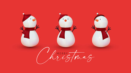 Fototapeta na wymiar 3D Snowman set. Cartoon Christmas character in three views.