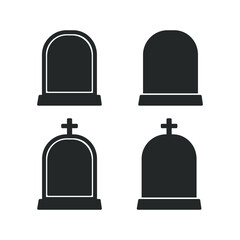 Gravestone with cross logo, tombstone icon, headstone silhouette vector clipart set. Simple flat modern design. - obrazy, fototapety, plakaty