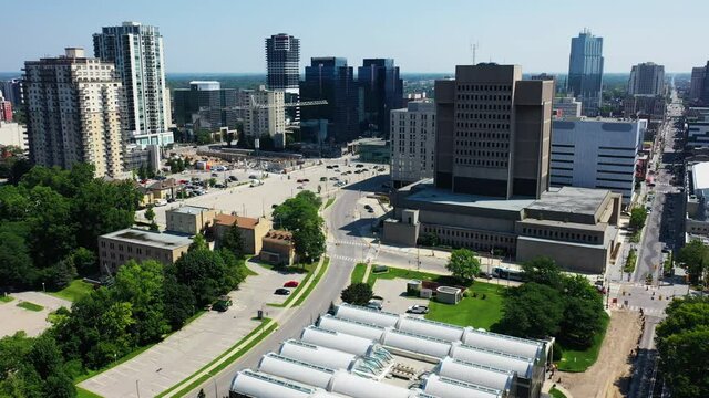 Aerial scene of London, Ontario, Canada city center 4K