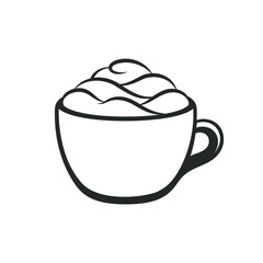 Cup of beverage with foam and cream on mug outline template. Simple minimal flat clip art, icon or logo for cafe shops, beverages, caffeine, restaurants, etc. Vector illustration.