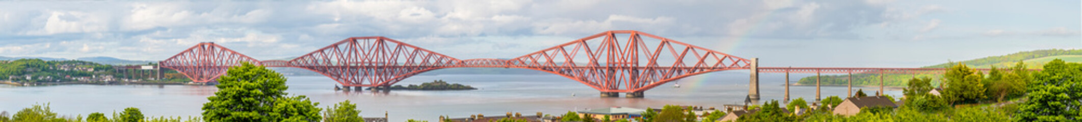 A panorama view of the Railway bridge over the Firth of Forth, Scotland on a summers day