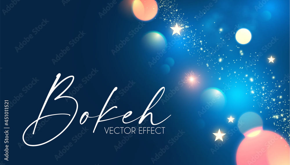 Wall mural abstract blue background with bokeh effect and lights.