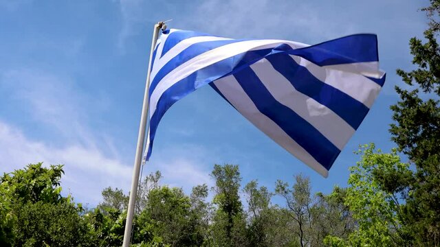 Flag of Greece on a Corfu Island, 4k video