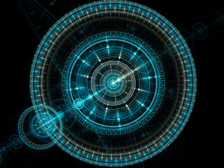 Ornate fractal background - unusual clock with light effects