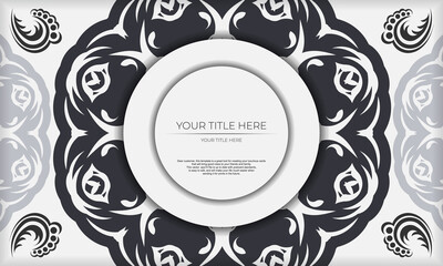 White banner template with abstract ornaments and place for your design. Invitation card design with mandala patterns.