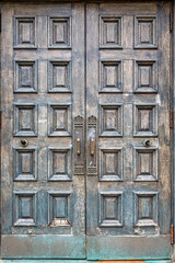 Colonial wooden entrance door in church, Toronto, Canada
