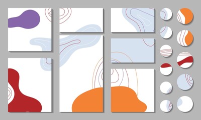 Set of juicy orange, blue, red, purple abstract templates. Use for
stories and messages, notes, text, photos, etc. Vector illustration. Smooth spots on a white background. Square, landscape. Eps10.