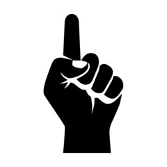 Black silhouette one figures. Hand gestures and numbers. 1 finger. Vector illustration flat design.