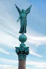 Statue of ancient goddess Victoria (Nick) with palm branch in hand at Langelinie Park in...