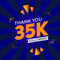 35k followers thank you colorful celebration template. social media followers achievement congratulation