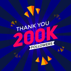 Naklejka na ściany i meble 200k followers thank you colorful celebration template. social media 200000 followers achievement