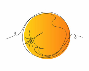 Continuous one line drawing of round rip juicy orange in silhouette on a white background. Linear stylized.Minimalist.