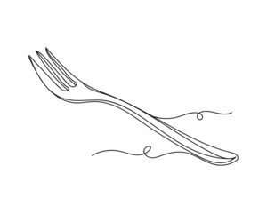 Obraz na płótnie Canvas Continuous one line drawing of small dessert fork in silhouette on a white background. Linear stylized.Minimalist.