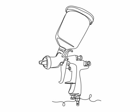 Continuous one line drawing of painting spray gun in silhouette on a white background. Linear stylized.Minimalist.