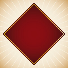 Red diamond shape with golden frame, Vector illustration