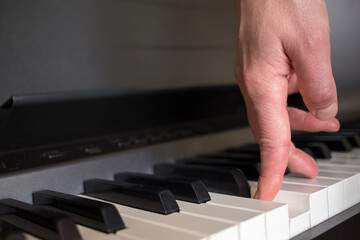 Fototapeta na wymiar Fingers press on the piano keys as if the feet were walking. 