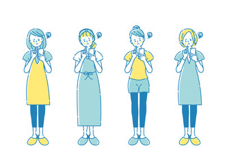 スマホで困っている女性の表情イラストセット