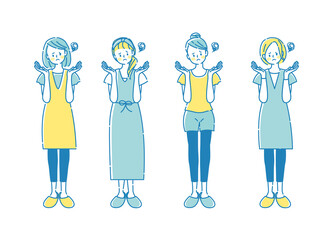 困った女性の表情イラストセット