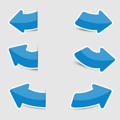 Blue arrow sticker paper on white background