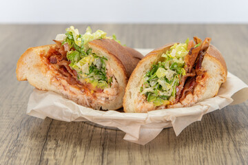 Gorgonzola sandwich cut in half for easy handling while eating this delicious meal