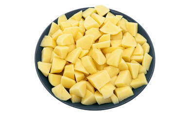 Diced potatoes in a plate isolated on a white background