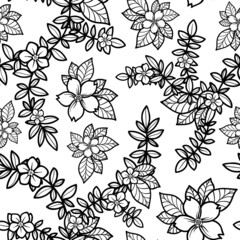 Seamless pattern with flowers, branches, nature elements, textured background for your design projects, textile, wrapping, wallpaper, web