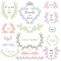 Set of hand-drawn laurels and frames