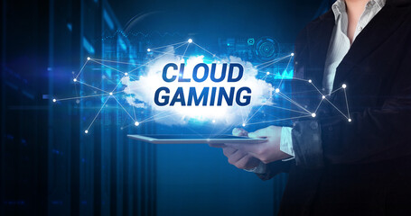 Person holding tablet, technology concept