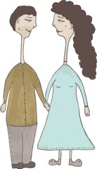 a man and a woman with long necks