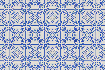 Fototapeta na wymiar Geometric volumetric convex blue 3D pattern for wallpaper, websites, textiles. Embossed light background in traditional oriental, Indonesian minimalist style. Texture with ethnic ornament.