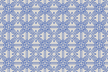 Obraz premium Geometric volumetric convex blue 3D pattern for wallpaper, websites, textiles. Embossed light background in traditional oriental, Indonesian minimalist style. Texture with ethnic ornament.