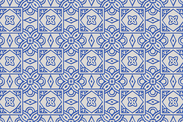 Geometric volumetric convex blue 3D pattern for wallpaper, websites, textiles. Embossed light background in traditional oriental, Indonesian floral style. Texture with ethnic ornament.