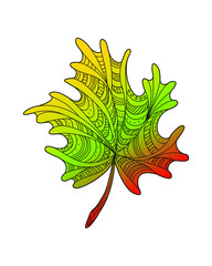 Decorative autumn leaves. The autumn plant is decorated with a pattern. Autumn gradient. Design element for print, label, logo, packaging template. Coloring. Vector outline illustration.