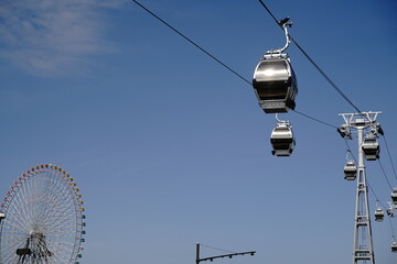 Yokohama air cabin gondola is under blue sky in Minatomirai in Japan.