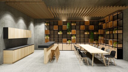 Interior Empty Modern Loft Office open space modern office footage.Modern open concept Lobby and reception area meeting room design.3d Rendering .