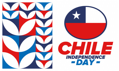 Chile Independence Day. Happy national holiday Fiestas Patrias. Freedom day. Celebrate annual in September 18. Chile flag. Patriotic chilean design. Poster, card, banner, template, background. Vector