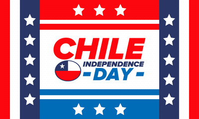 Chile Independence Day. Happy national holiday Fiestas Patrias. Freedom day. Celebrate annual in September 18. Chile flag. Patriotic chilean design. Poster, card, banner, template, background. Vector