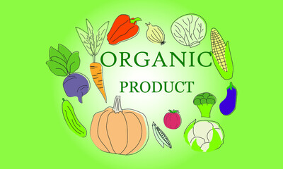 Organic products logo. Healthy organic eco vegetarian food. Logo of fresh agricultural products.