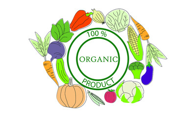 Organic products logo. Healthy organic eco vegetarian food. Logo of fresh agricultural products.