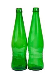 Empty green glass bottle of beer or lemonade isolated on the white background