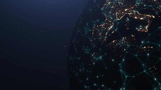 Global network connection and data connections concept. Communication technology global network. Global world network and telecommunication on earth cryptocurrency and blockchain and IoT.
