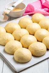 Fototapeta na wymiar Sweet yeast buns before baking.