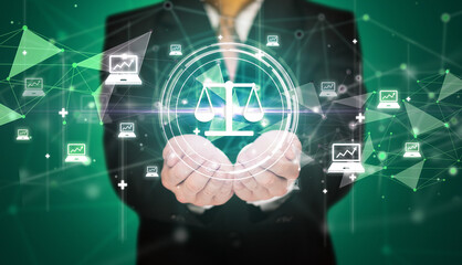 Businessman holdig business icons concept