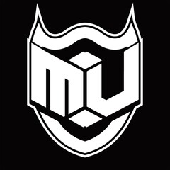MU Logo monogram design isolated with shield shape design template