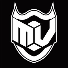MV Logo monogram design isolated with shield shape design template