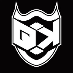 QK Logo monogram design isolated with shield shape design template