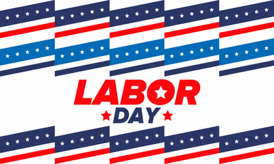 Obraz premium Happy Labor Day. Public federal holiday, celebrate annual in United States. American labor movement. Patriotic american elements. Poster, card, banner and background. Vector illustration