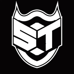ST Logo monogram design isolated with shield shape design template