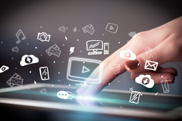 Close-up of a touchscreen with hand drawn icons